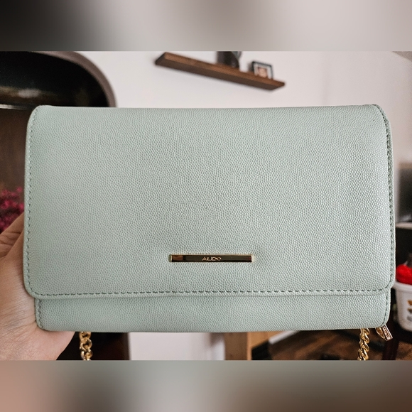 Aldo Light Green Clutch with Gold Accents - Picture 1 of 5